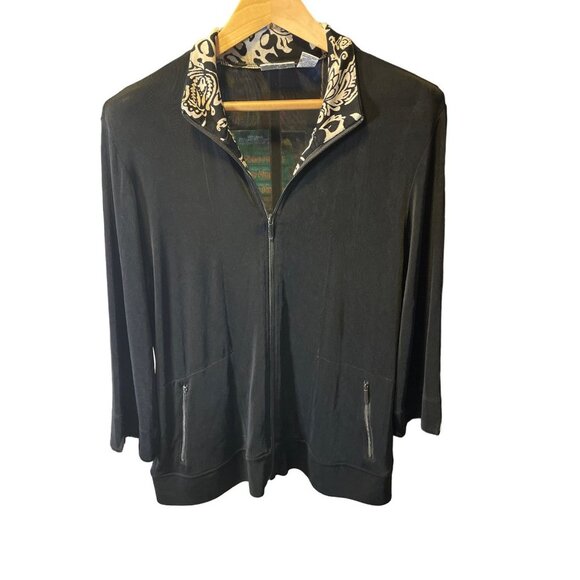 Chico's Travelers Black Three Quarter Sleeve Full Zippered Jacket SZ Large - Picture 1 of 9